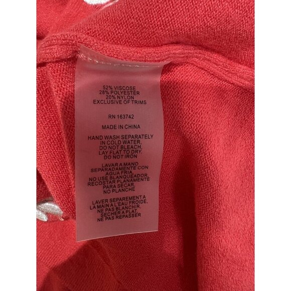 Liv Milano Coral Pink Cardigan Sweater Size M V Neck Flower Embellished Soft - Picture 6 of 13